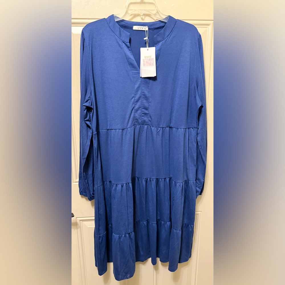 UVN Tiered Long Sleeved Tiered Dress in Royal Blue Size 2XL